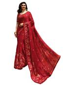 Red hand woven jacquard saree with blouse
