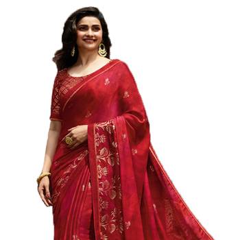 Red hand woven jacquard saree with blouse 2