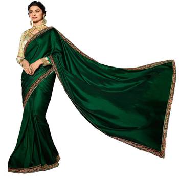 Green embroidered faux georgette saree with blouse 1