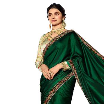 Green embroidered faux georgette saree with blouse 2
