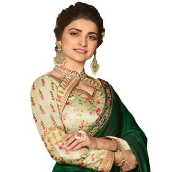 Green embroidered faux georgette saree with blouse 5