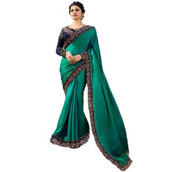 Blue embroidered faux georgette saree with blouse 1