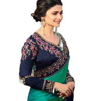 Blue embroidered faux georgette saree with blouse 3