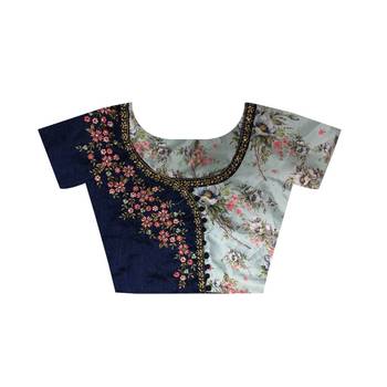 Blue embroidered faux georgette saree with blouse 4
