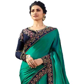 Blue embroidered faux georgette saree with blouse 5