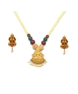 Gold Plated Antique Latest Temple Necklace Mala Pendal Set For Women & Girls 1