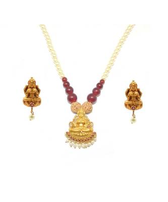 Gold Plated Antique Latest Temple Necklace Mala Pendal Set For Women & Girls 1
