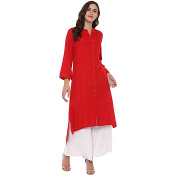 Red plain Rayon A Line  kurti 1