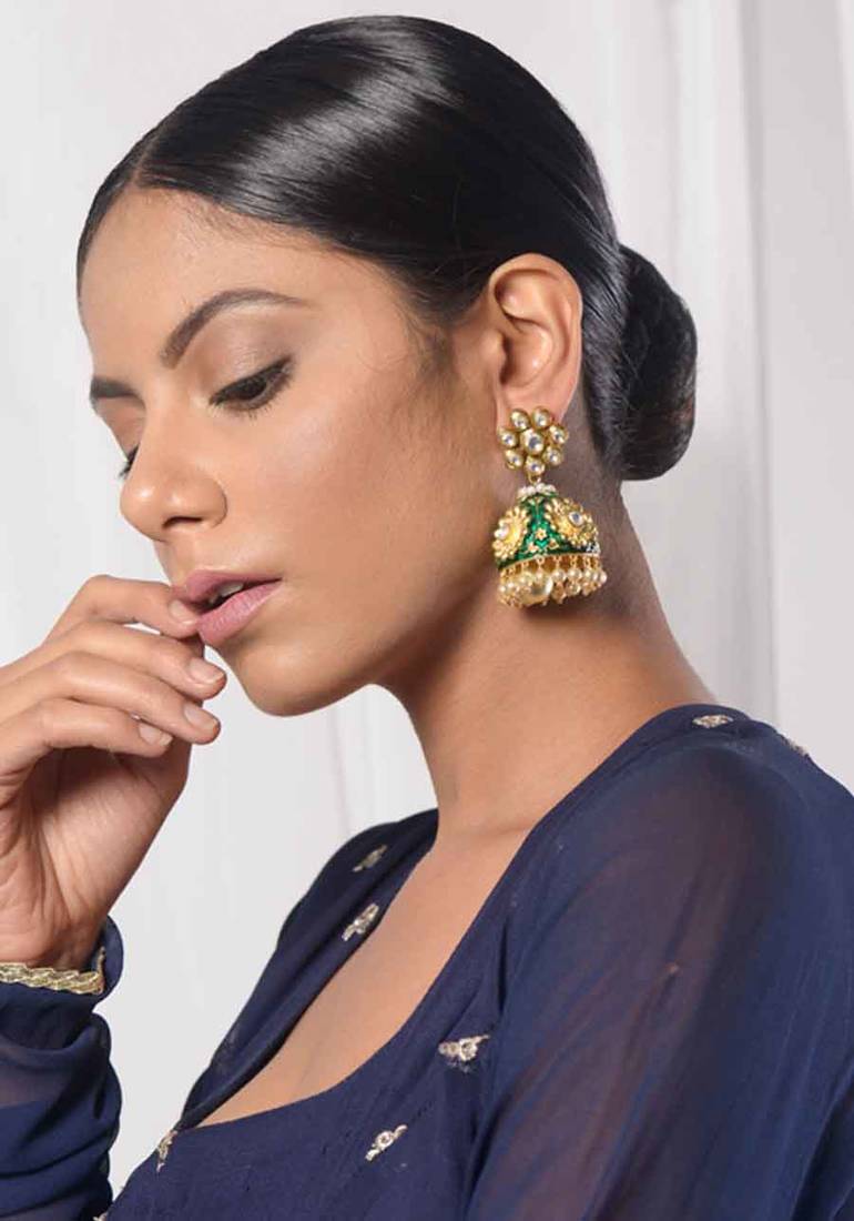 Aasma Green Meenakari And Kundan Jhumka