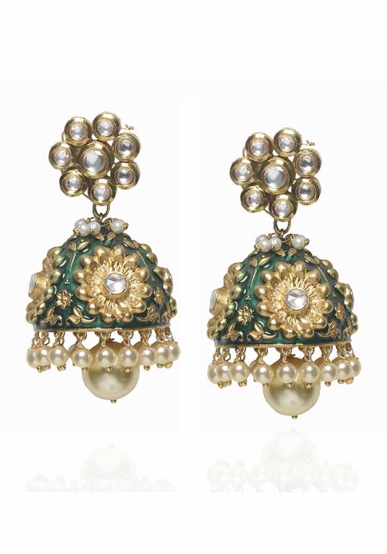 Aasma Green Meenakari And Kundan Jhumka