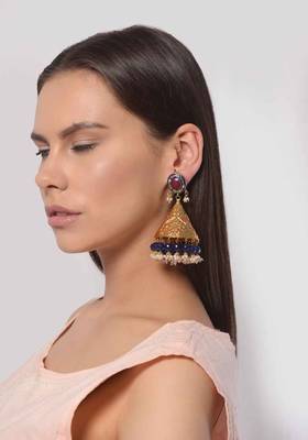Afra Blue Stones Light Weight Dogri Jhumka 1