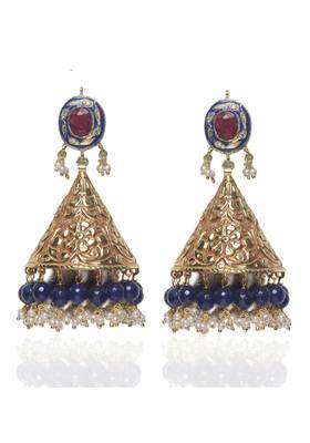 Afra Blue Stones Light Weight Dogri Jhumka 3