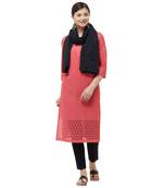 Black Voile Fabric Embroidered Stole For Women's