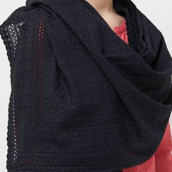 Black Voile Fabric Embroidered Stole For Women's 3
