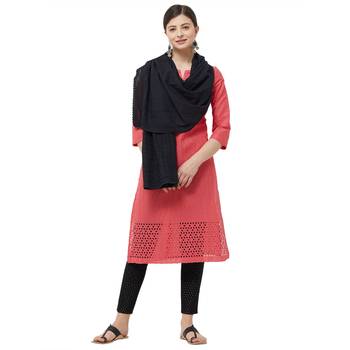 Black Voile Fabric Embroidered Stole For Women's 4