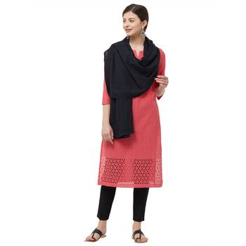 Black Voile Fabric Embroidered Stole For Women's 5