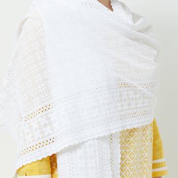 White Voile Fabric Embroidered Stole For Women's 2