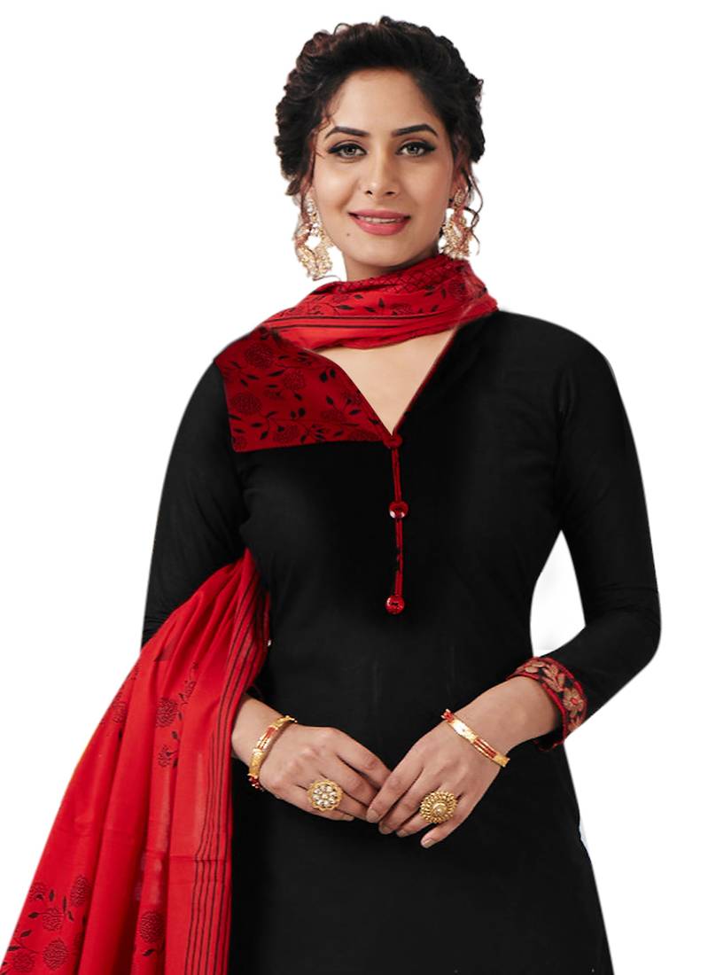 Black Printed Cotton Salwar and Dupatta