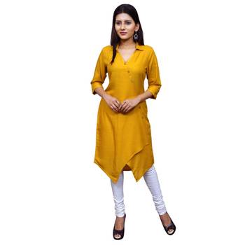 Yellow plain Cotton kurtis 1