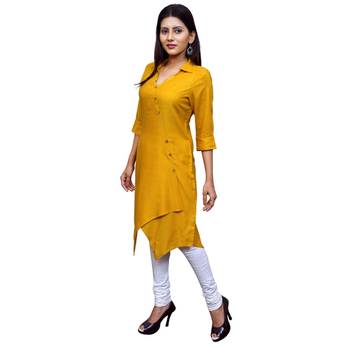Yellow plain Cotton kurtis 2