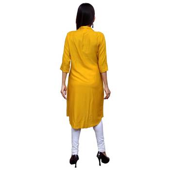 Yellow plain Cotton kurtis 3