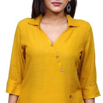 Yellow plain Cotton kurtis 4