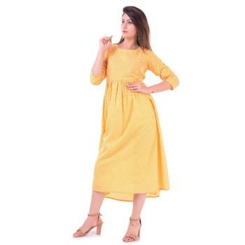 Yellow plain Cotton kurtis 2