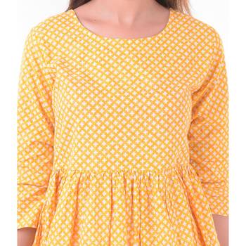 Yellow plain Cotton kurtis 4