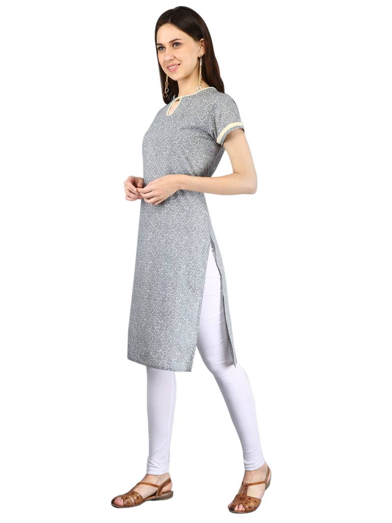 Grey Women Cotton Short Length Kurtis main image 1