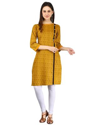Yellow plain Cotton kurtis 1