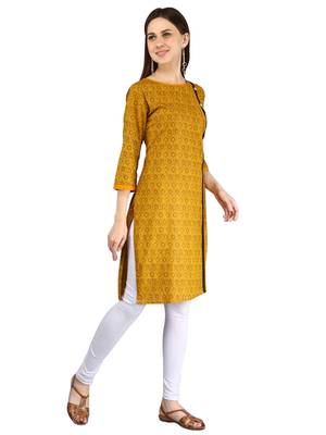 Yellow plain Cotton kurtis 2