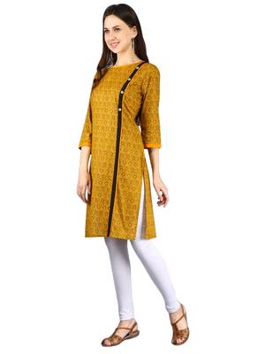Yellow plain Cotton kurtis 3