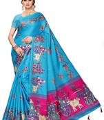 Blue printed khadi saree with blouse