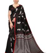 Black printed cotton silk saree with blouse