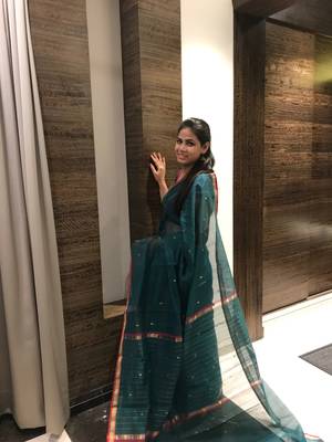 Dark green hand woven chanderi silk saree with blouse 1