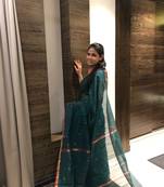 Dark green hand woven chanderi silk saree with blouse