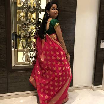 Dark pink hand woven chanderi silk saree with blouse 1