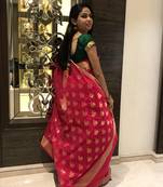 Dark pink hand woven chanderi silk saree with blouse