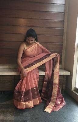 Lilac hand woven chanderi silk saree with blouse 1