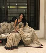 Beige hand woven chanderi silk saree with blouse