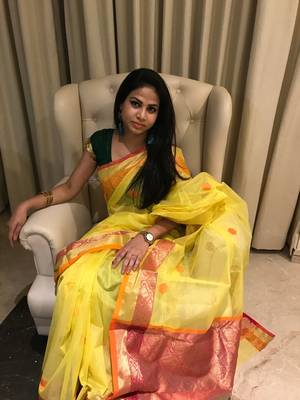 Light yellow hand woven chanderi silk saree with blouse 1