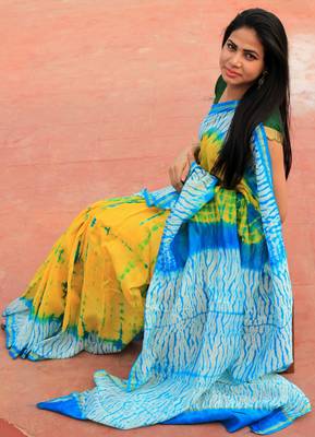 Yellow hand woven chanderi saree with blouse 1