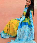 Yellow hand woven chanderi saree with blouse