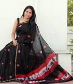 Black hand woven chanderi saree with blouse
