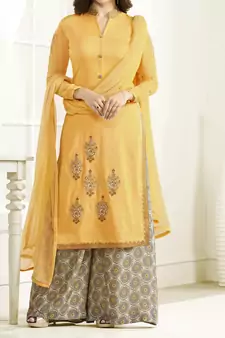 Yellow Embroidered Georgette Salwar