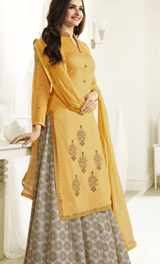 Yellow Embroidered Georgette Salwar