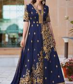 Blue Embroidered Silk Blend Salwar