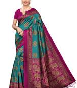 Green printed cotton silk saree with blouse