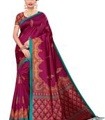 Wine printed cotton silk saree with blouse