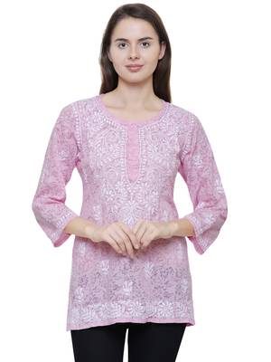 Pink embroidered brasso chiffon tops 1